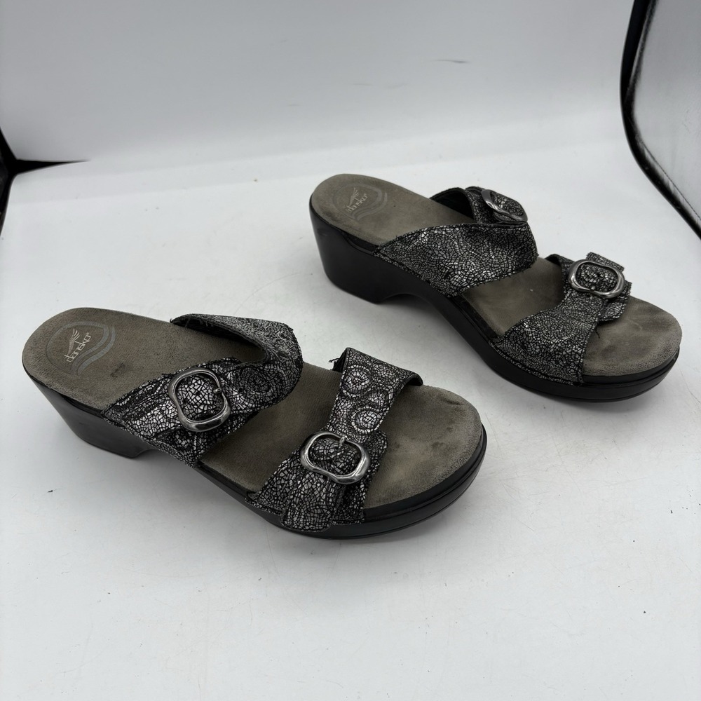 Dansko Sandals Womens Size 9 EU 40 Sophie Black Silver Metallic Leather Comfort
